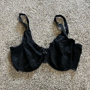 Black lace unlined wire bra in size 36DDD